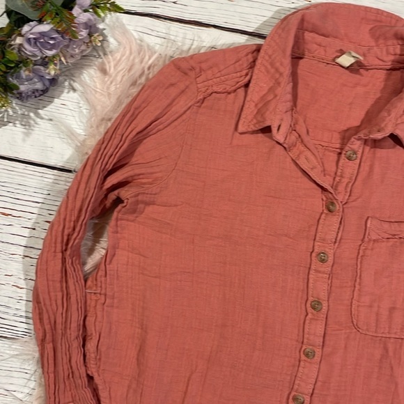 Anthropologie Pilcro Pink Cotton Gauze Button Down Blouse - Picture 5 of 8